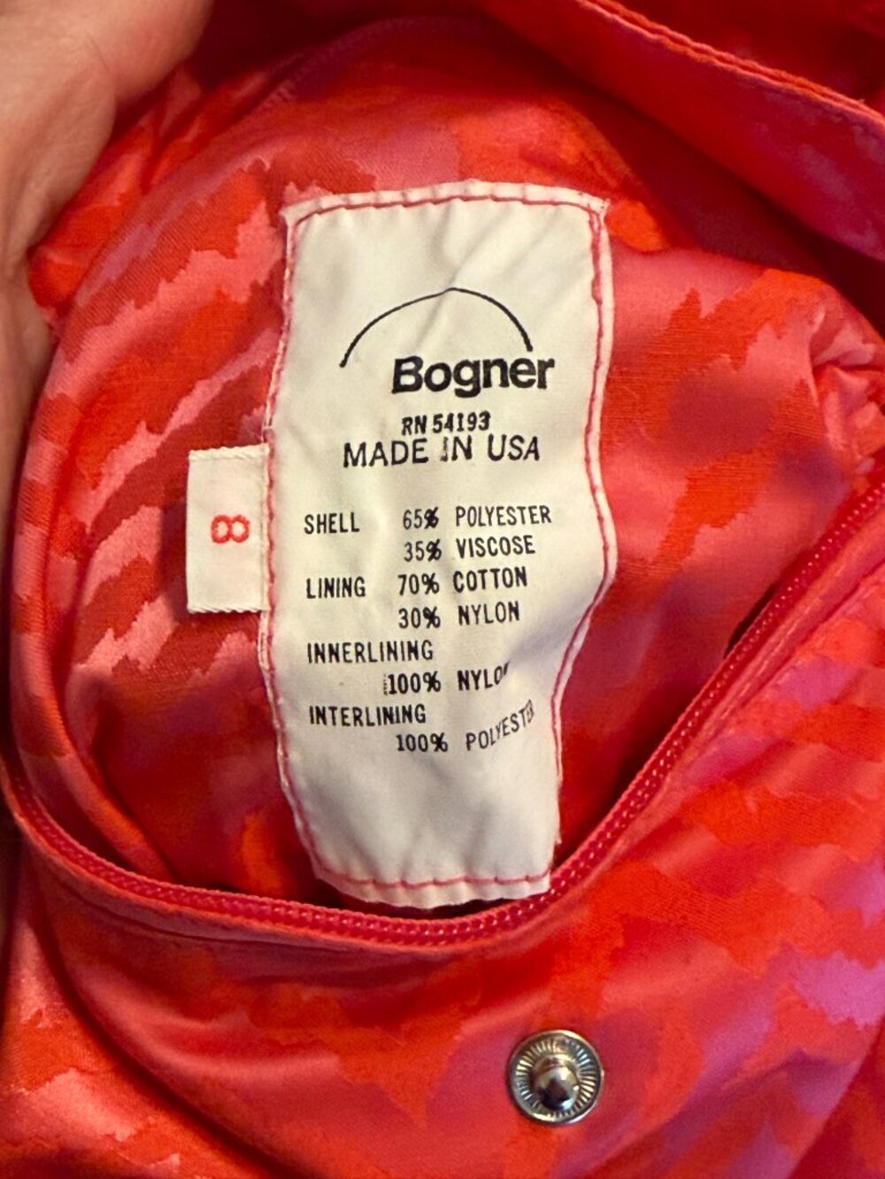 Bogner Vintage Red Pink Chevron Print Ski Jacket Sz 8 - Picture 7 of 11